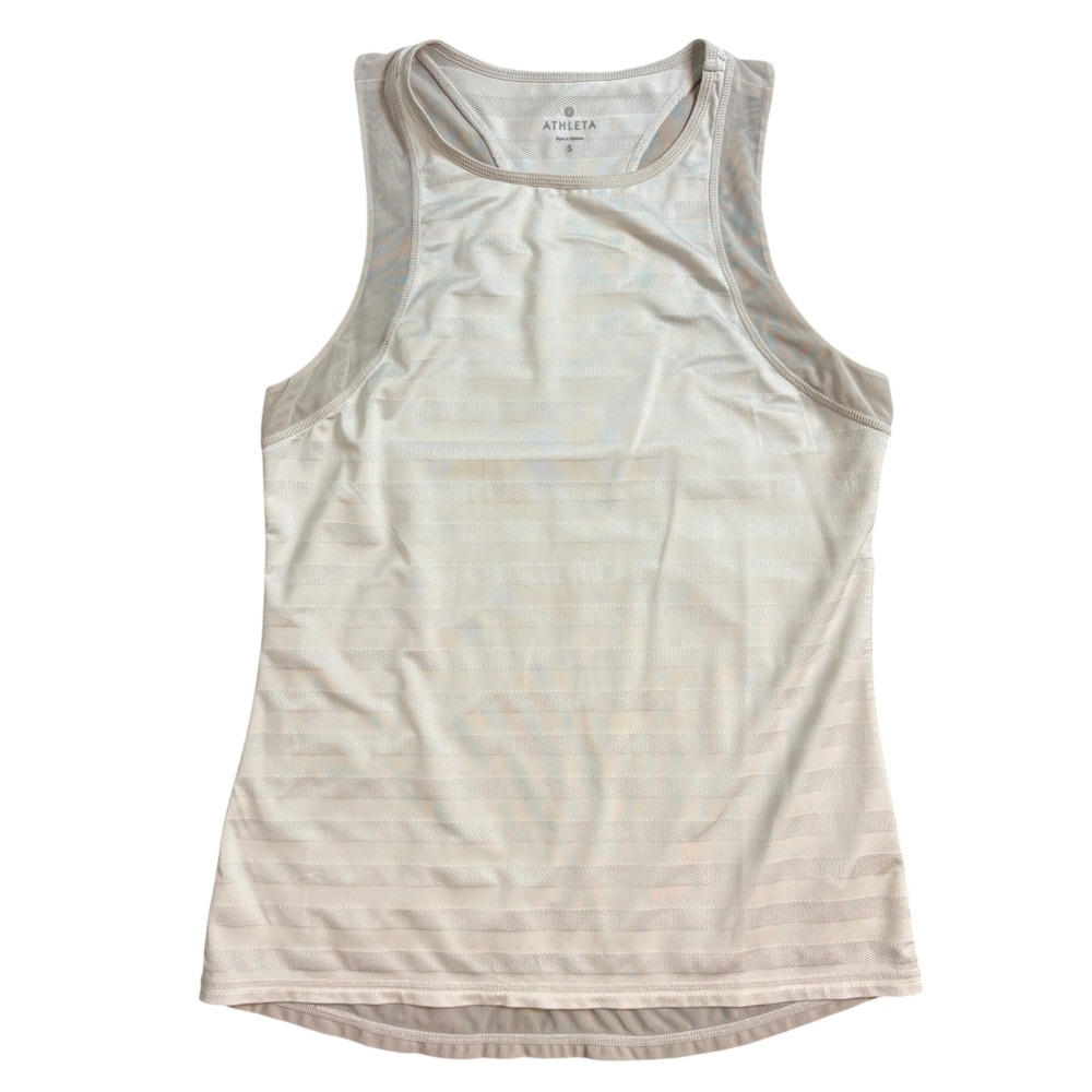 Athleta Women White Striped Mesh Racerback Tank Top 438578 Small